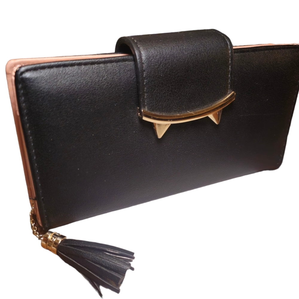 Cute Cat Long Wallet Black and Gold